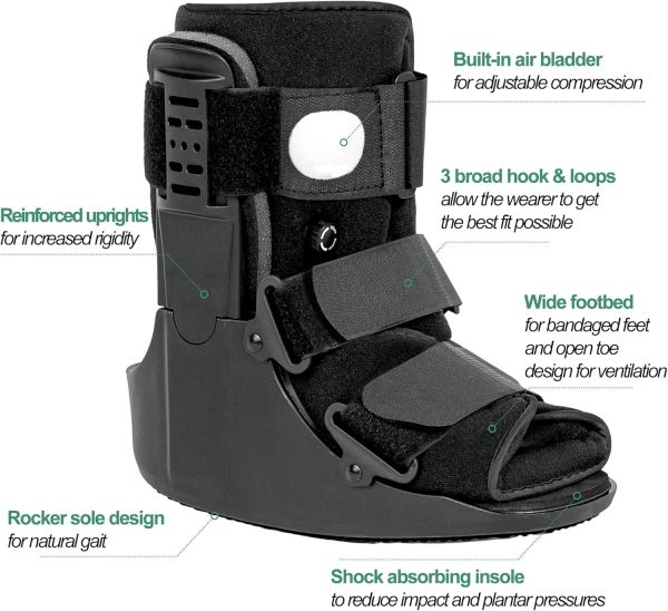 Jewlri Air Walking Boot Fracture Boot Short Walker Protective Boot Fits Left or Right Foot Ankle for Injuries Fractures Sprains Black M - Image 2