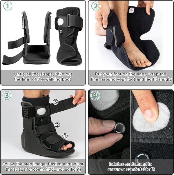 Jewlri Air Walking Boot Fracture Boot Short Walker Protective Boot Fits Left or Right Foot Ankle for Injuries Fractures Sprains Black M - Image 7