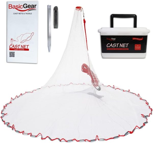 Cast Net | 3ft-12ft Radius, 3/8 or 1/4 inch Mesh for Freshwater and Saltwater Bait Fish| Professional Grade and Upgraded Material | Throw Style
