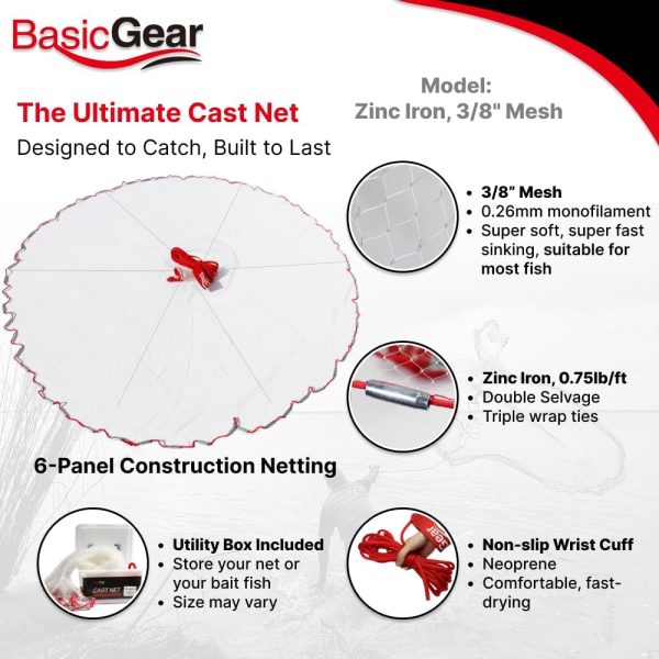 Cast Net | 3ft-12ft Radius, 3/8 or 1/4 inch Mesh for Freshwater and Saltwater Bait Fish| Professional Grade and Upgraded Material | Throw Style - Image 2