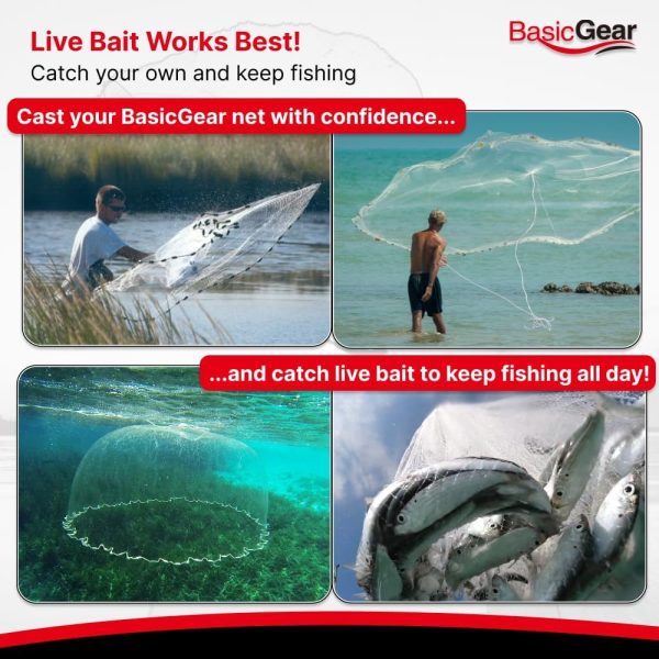 Cast Net | 3ft-12ft Radius, 3/8 or 1/4 inch Mesh for Freshwater and Saltwater Bait Fish| Professional Grade and Upgraded Material | Throw Style - Image 3