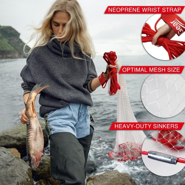 Cast Net | 3ft-12ft Radius, 3/8 or 1/4 inch Mesh for Freshwater and Saltwater Bait Fish| Professional Grade and Upgraded Material | Throw Style - Image 5