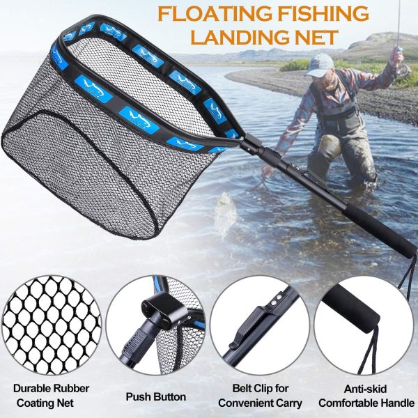 PLUSINNO Floating Fishing Net for Steelhead, Salmon, Fly, Kayak, Catfish, Bass, Trout Fishing, Rubber Coated Landing Net for Easy Catch & Release, Compact & Foldable for Easy Transportation & Storage - Image 2