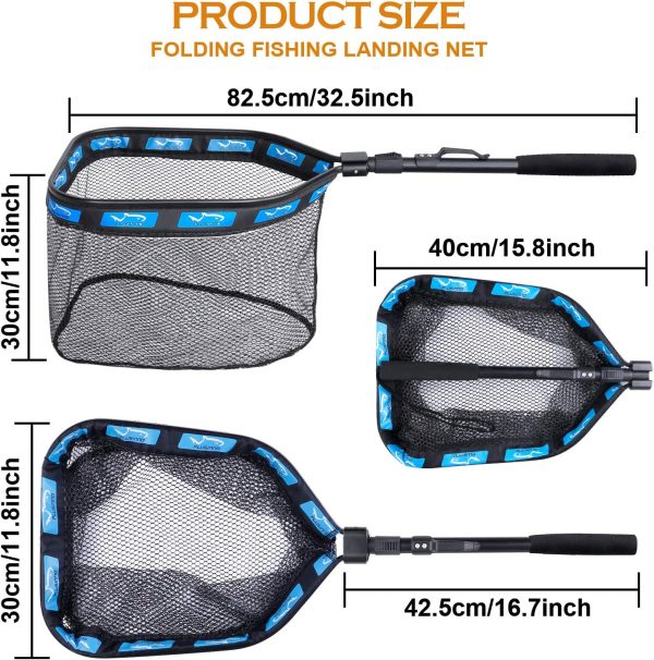 PLUSINNO Floating Fishing Net for Steelhead, Salmon, Fly, Kayak, Catfish, Bass, Trout Fishing, Rubber Coated Landing Net for Easy Catch & Release, Compact & Foldable for Easy Transportation & Storage - Image 3