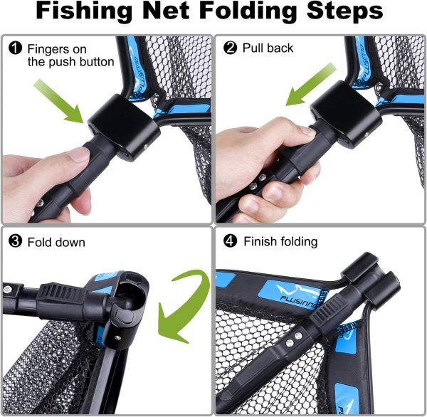 PLUSINNO Floating Fishing Net for Steelhead, Salmon, Fly, Kayak, Catfish, Bass, Trout Fishing, Rubber Coated Landing Net for Easy Catch & Release, Compact & Foldable for Easy Transportation & Storage - Image 4